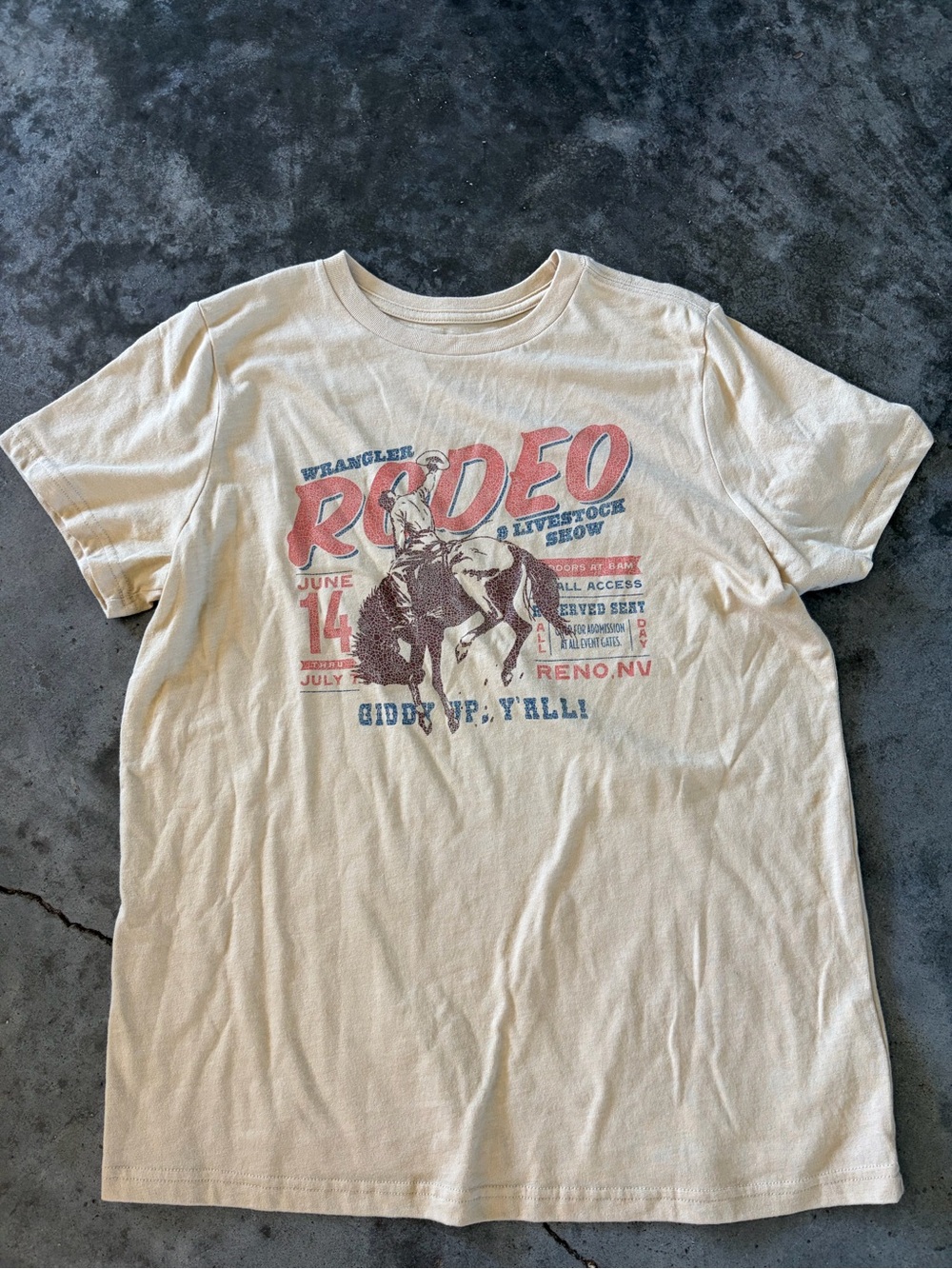 Wrangler Cream Rodeo Tee with Red and Blue Graphic